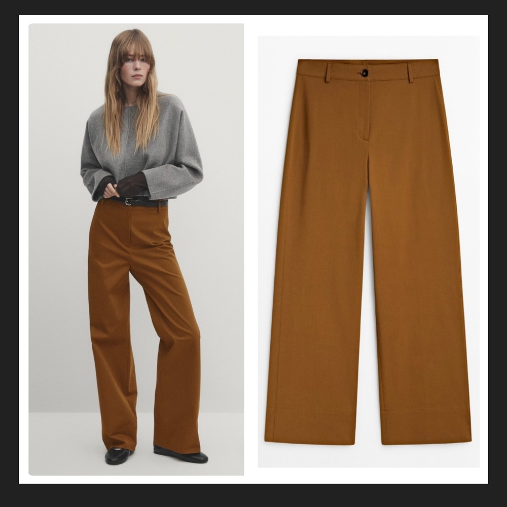 Massimo Dutti COTTON BLEND FULL LENGTH STRAIGHT FIT TROUSERS